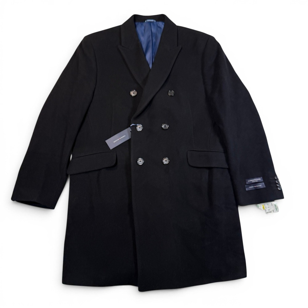 Tommy Hilfiger Burbank Men 46R Black Wool Cashmere Double Breasted Overcoat  NWT